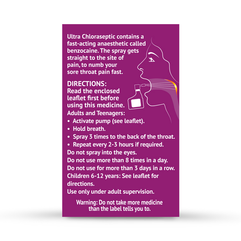 Ultra Chloraseptic blackcurrant throat spray 15ml, imported from the UK