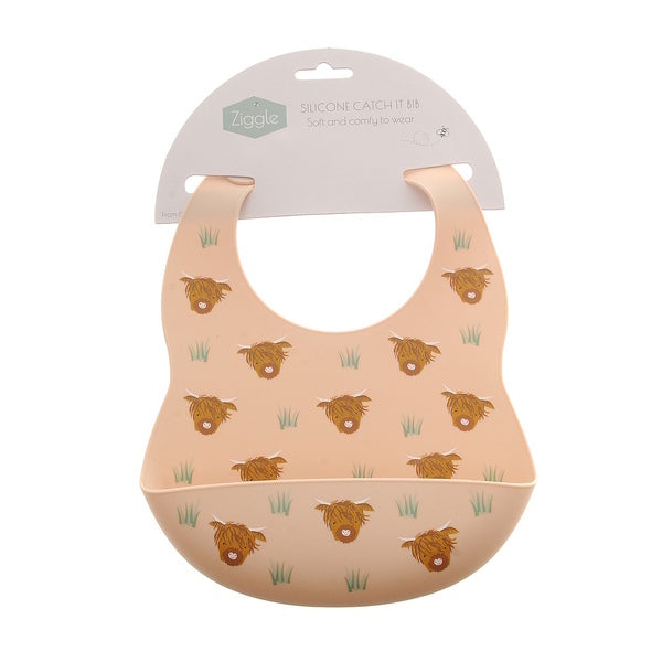 Ziggle silicone bib highland cow one size (British brand)