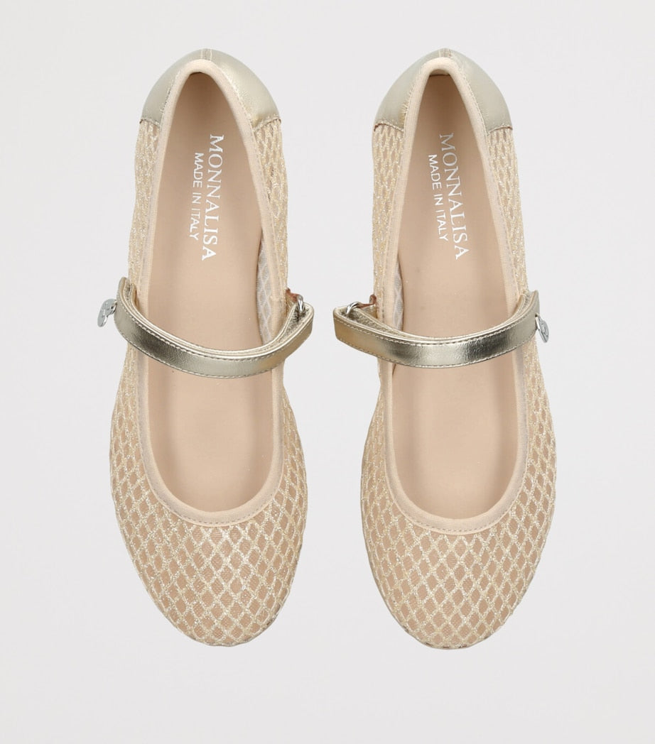 Monnalisa mesh glitter ballet flats for girls, imported from the UK