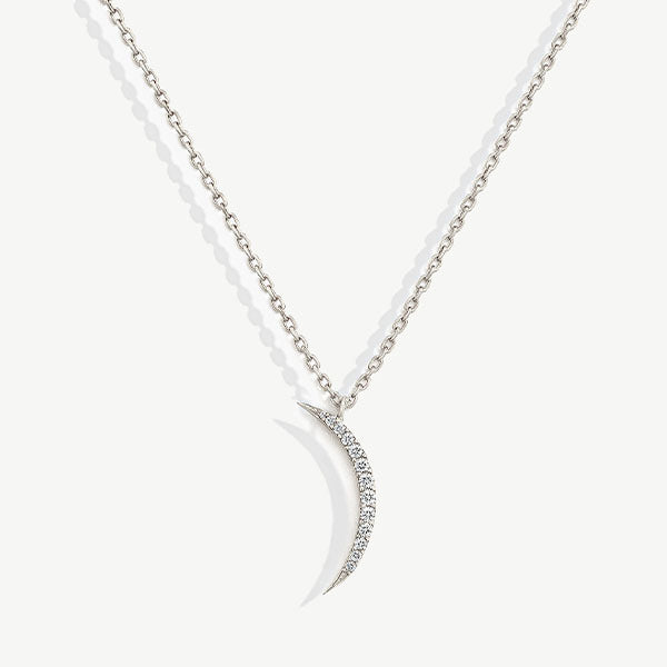 MUCHV sterling silver crescent moon necklace with cubic zirconia - British product