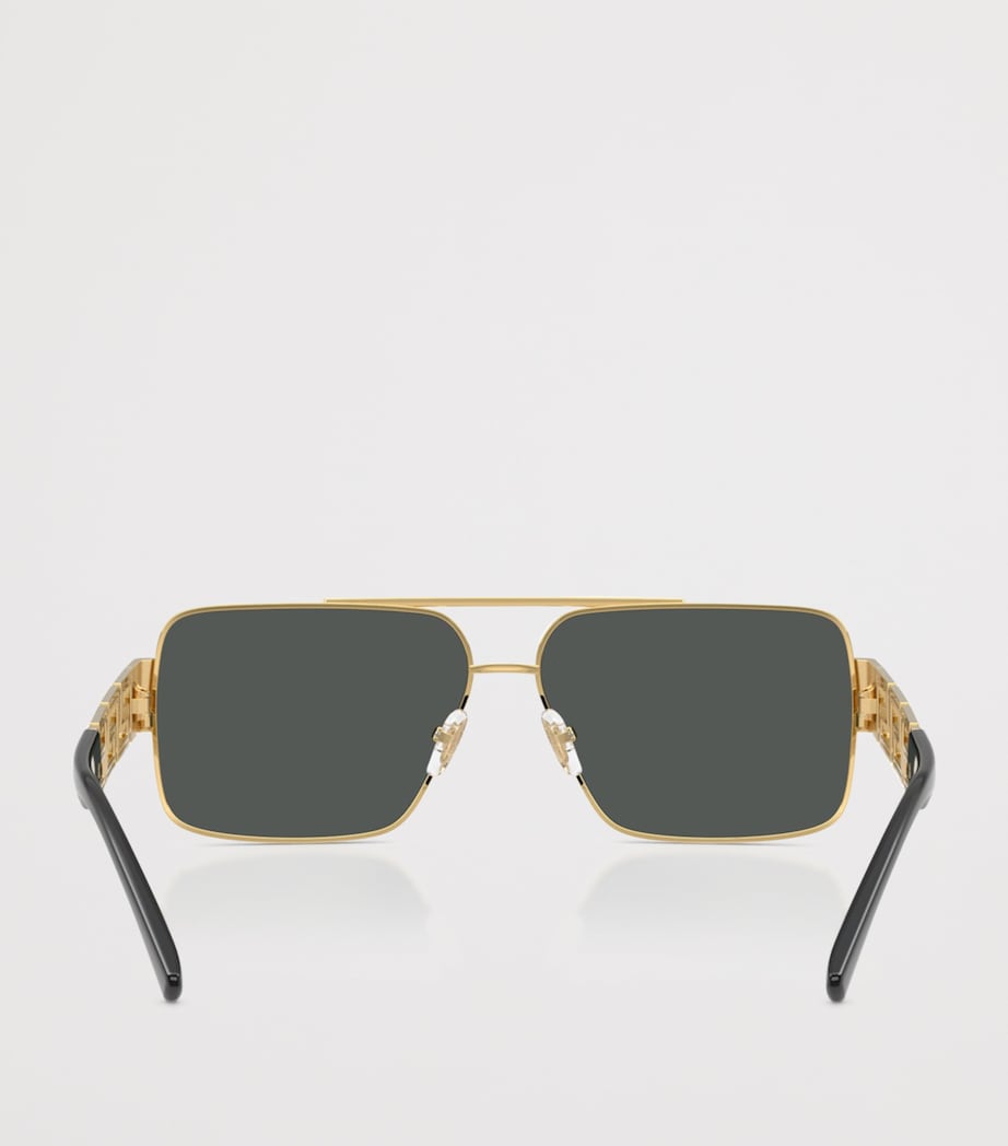 Versace rectangular wire-frame sunglasses with gold-tone temples, UK version