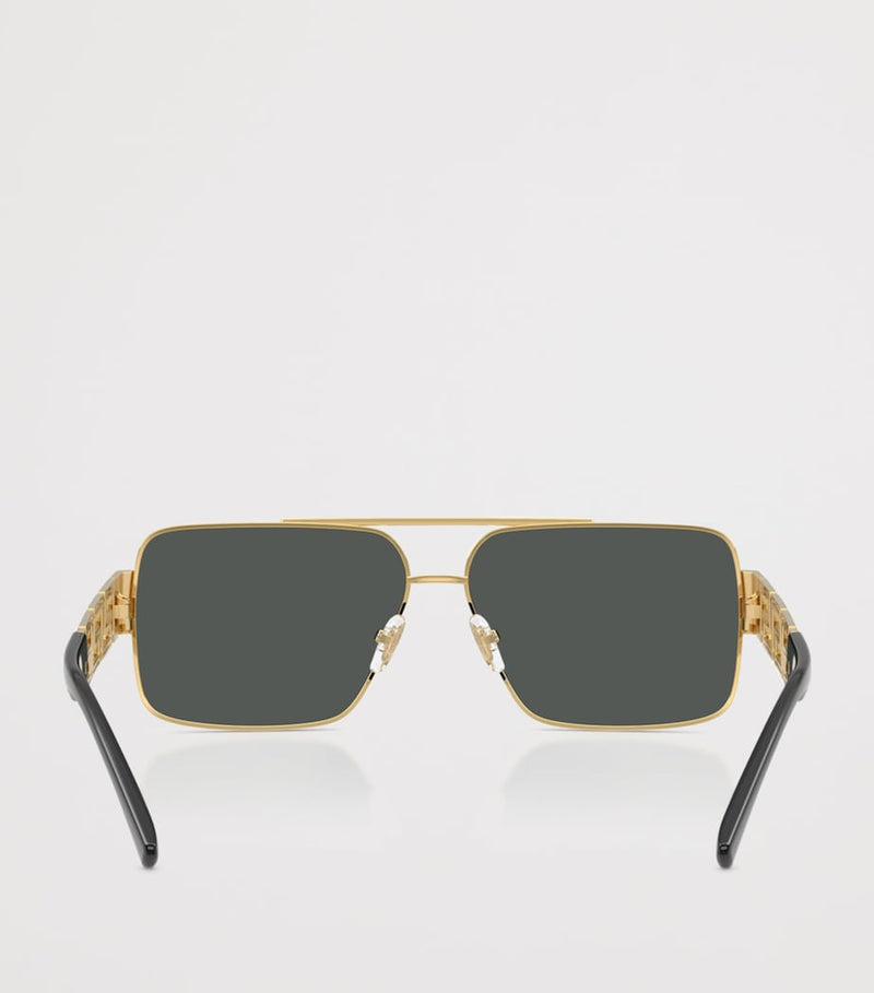 Versace rectangular wire-frame sunglasses with gold-tone temples, UK version