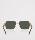 Versace rectangular wire-frame sunglasses with gold-tone temples, UK version