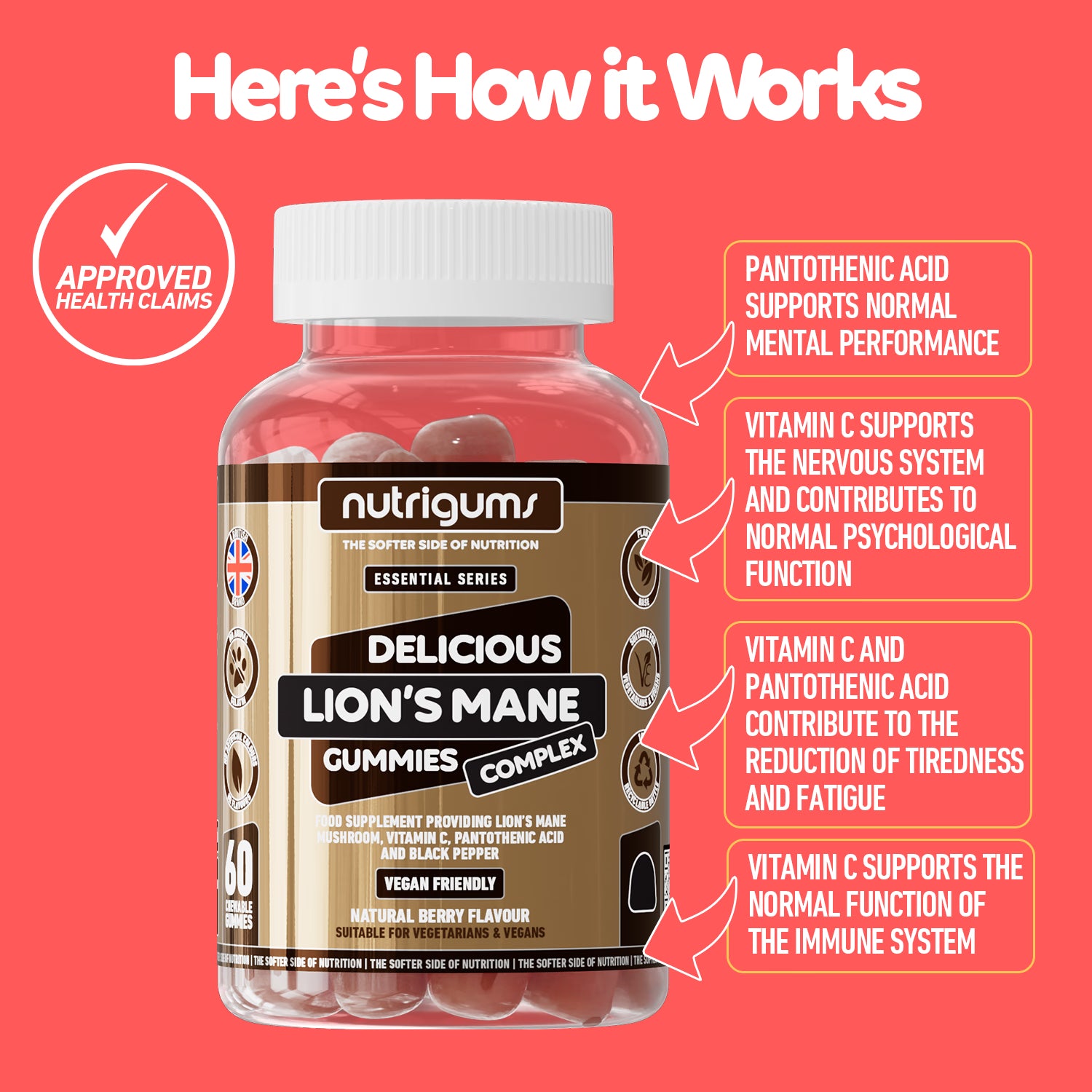 Nutrigums Lion's Mane Complex gummies 60 count, UK version