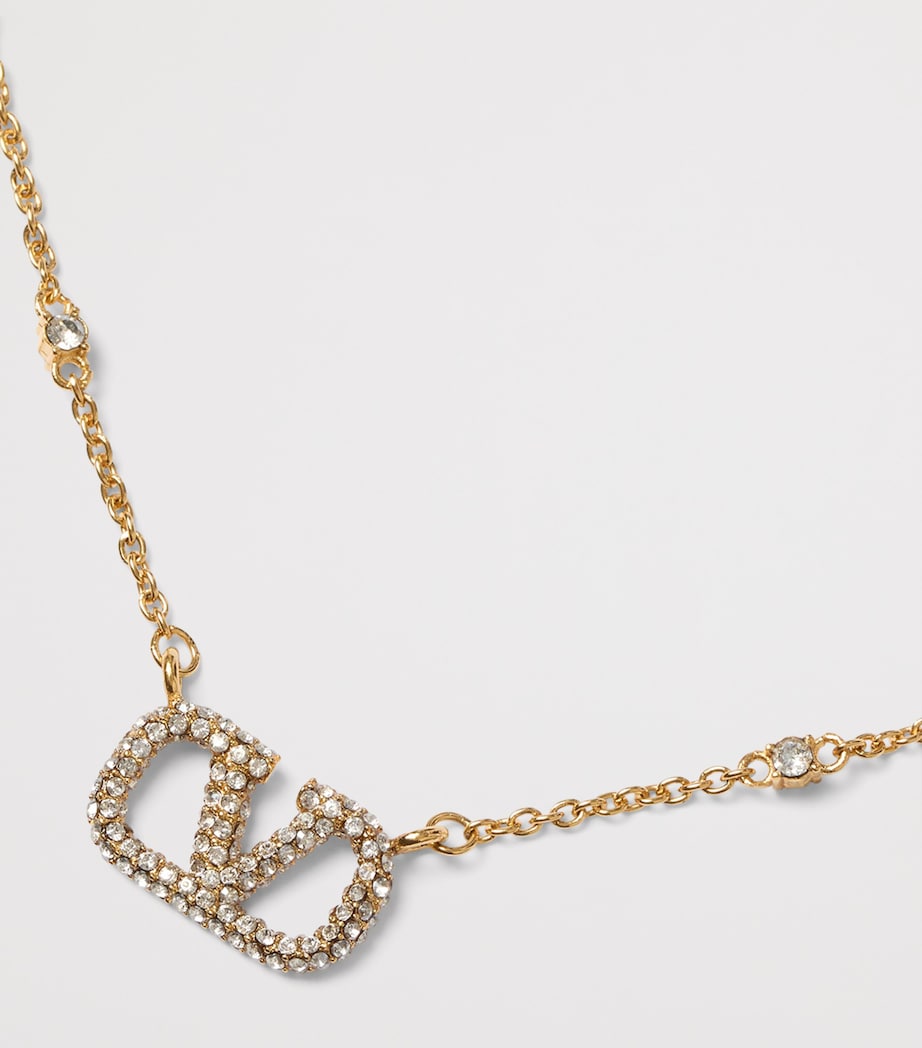 Valentino Garavani crystal and faux pearl VLogo necklace, imported from the UK