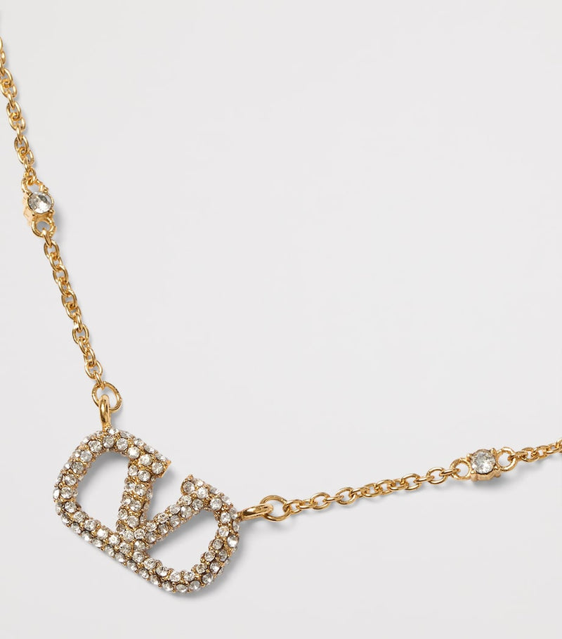 Valentino Garavani crystal and faux pearl VLogo necklace, imported from the UK