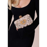 SVNX embellished heart clutch bag gold chain strap, UK version