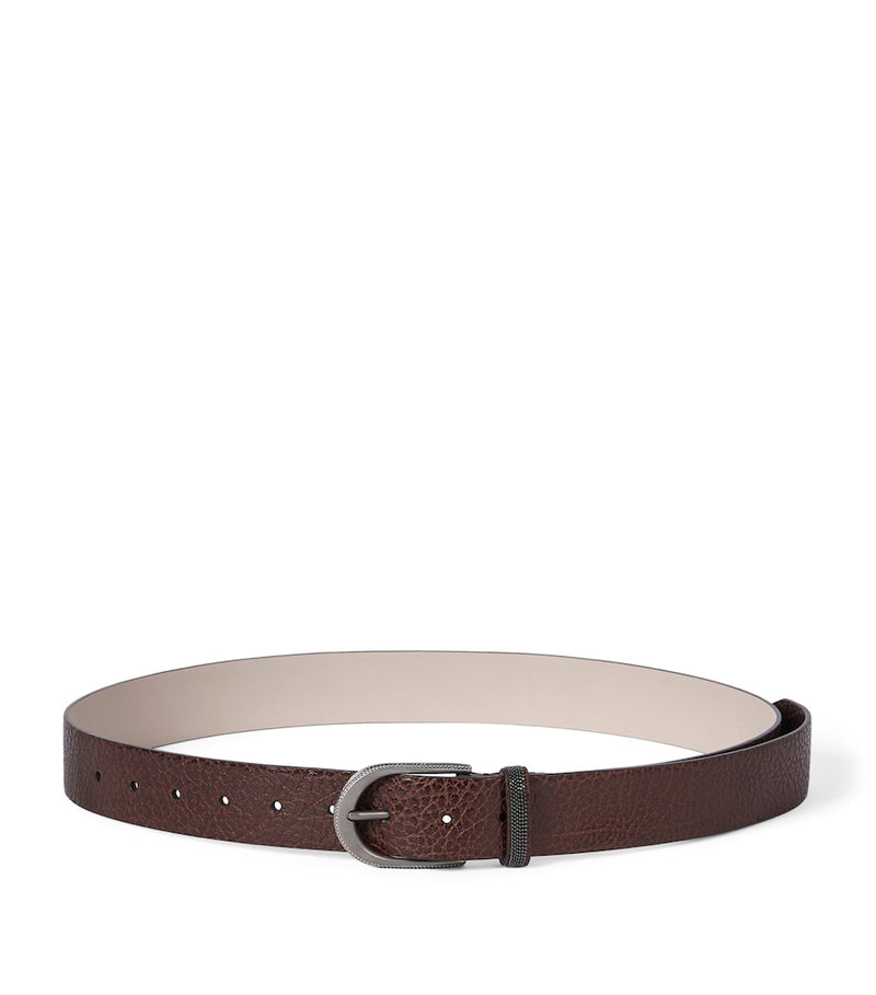 Brunello Cucinelli hammered calfskin belt with monili beading (British brand)