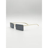SVNX frameless rectangle sunglasses black lenses metal frame British brand