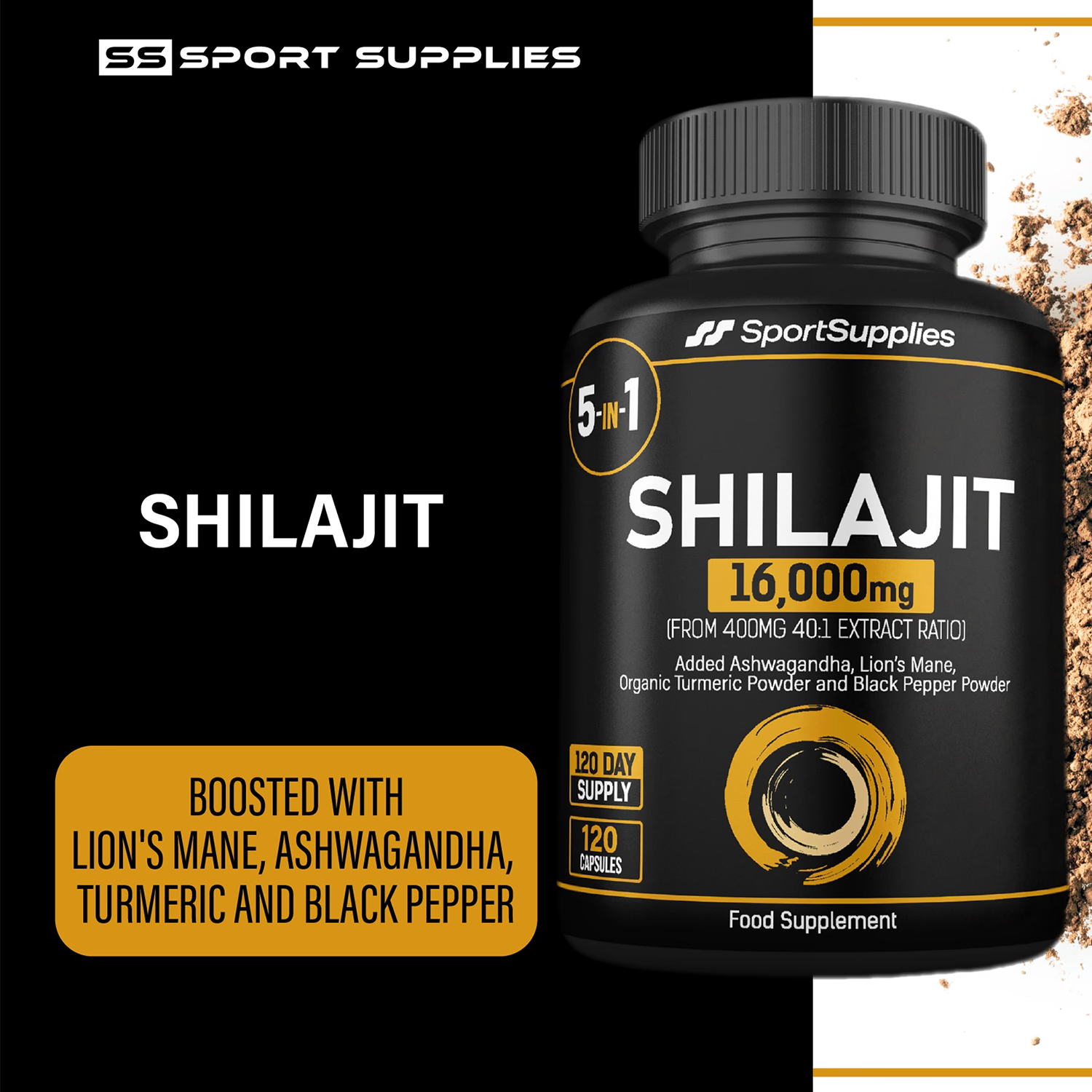 SS Sport Supplies Shilajit Complex 120 capsules, imported from the UK