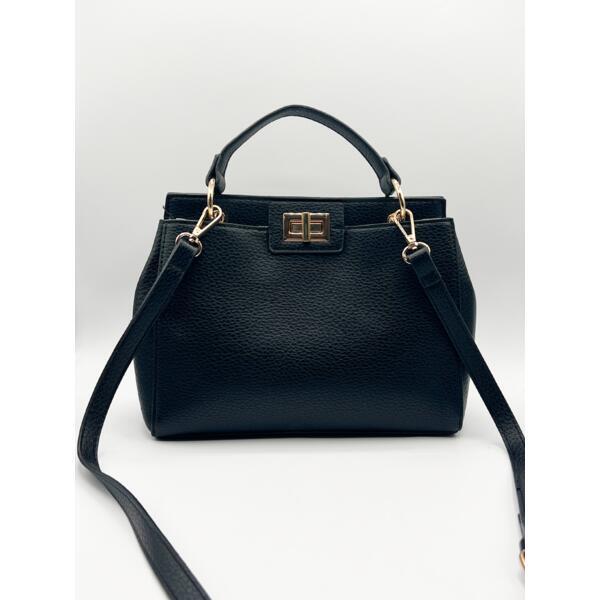 SVNX black faux leather handbag with gold trim (British brand)