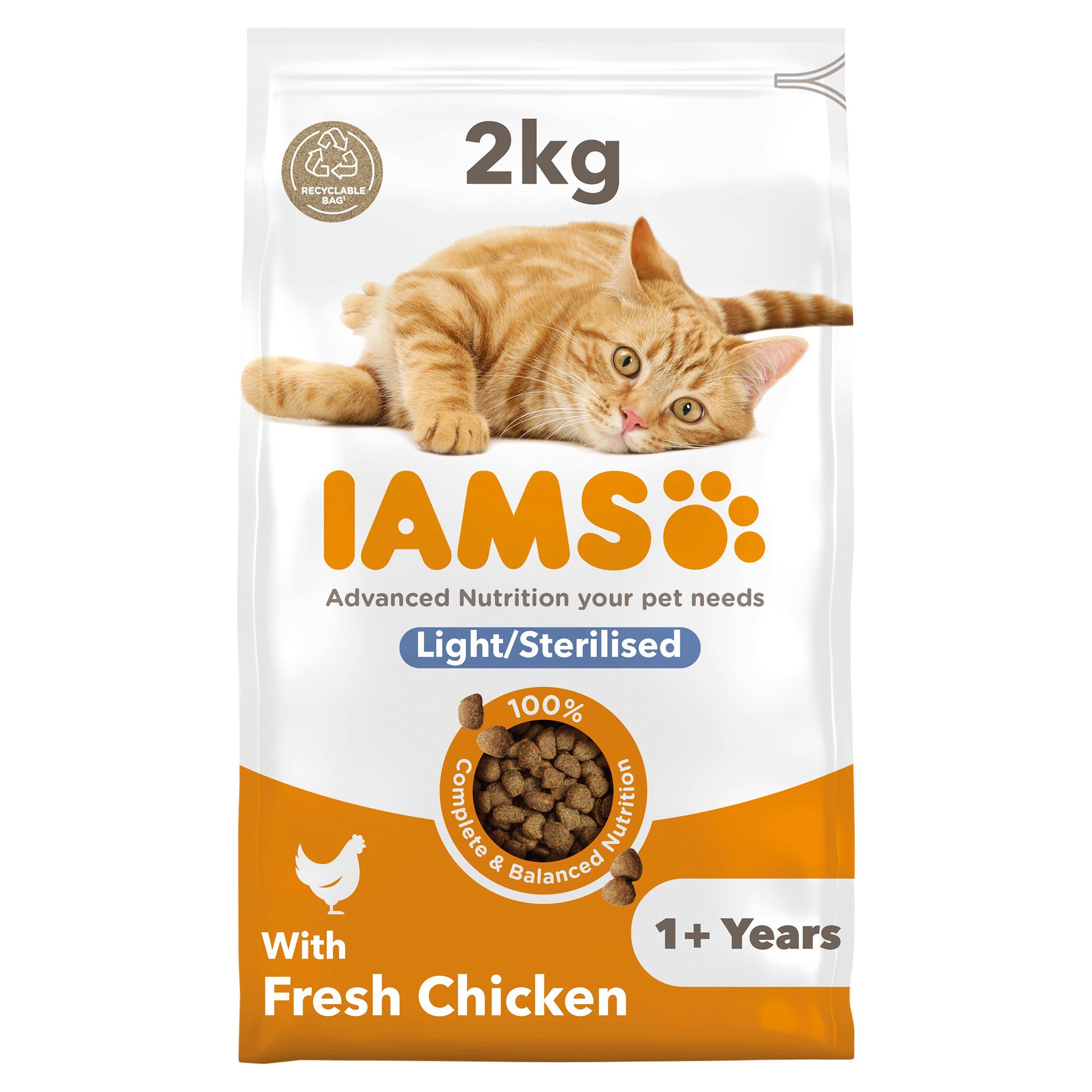 IAMS for Vitality Light in Fat Cat Food With Fresh Chicken 2kg Dry cat food Sainsburys   