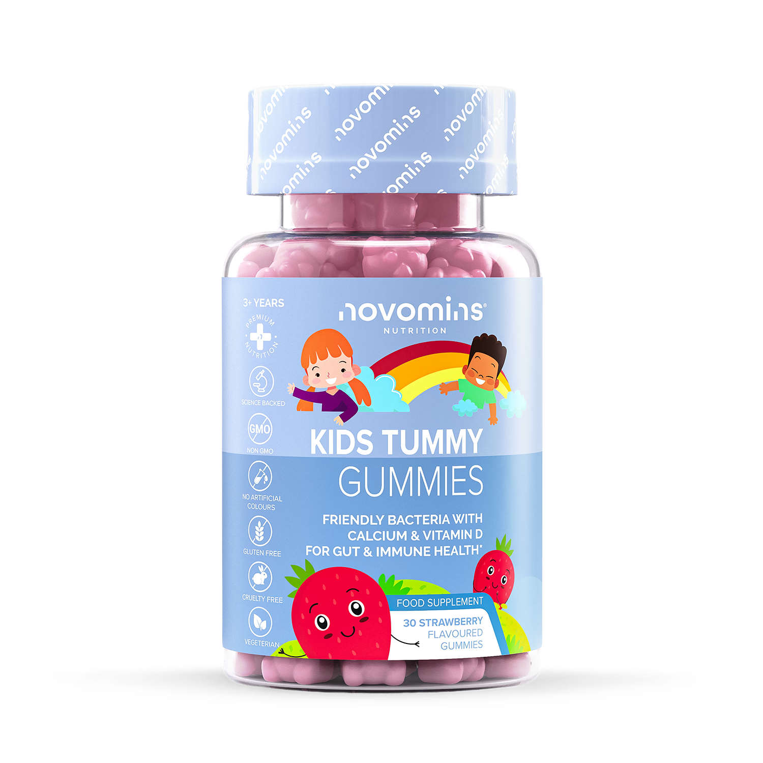 Novomins Kids Tummy Gummies Strawberry Flavour 30 pieces, imported from the UK