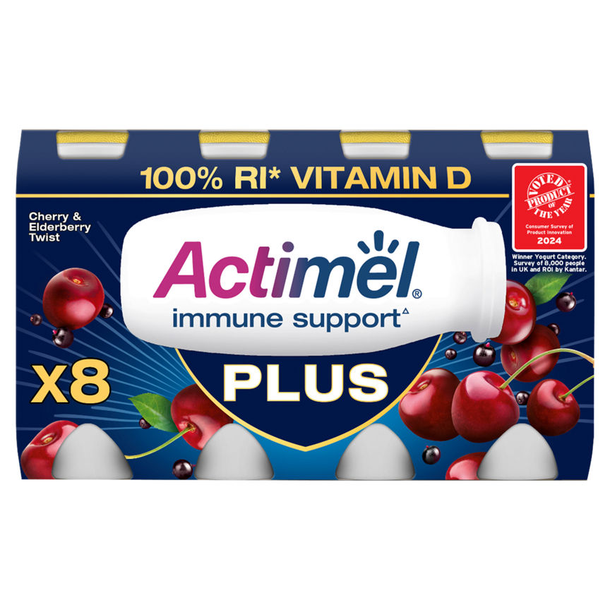 Actimel Plus Cherry & Elderberry Twist Yogurt Drink 8 x 100g GOODS ASDA   