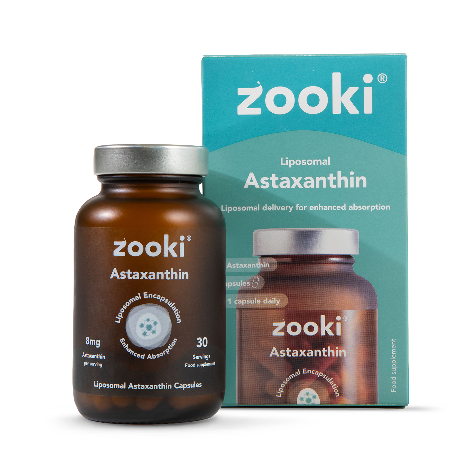 Zooki Astaxanthin 8mg capsules 30 count, imported from the UK