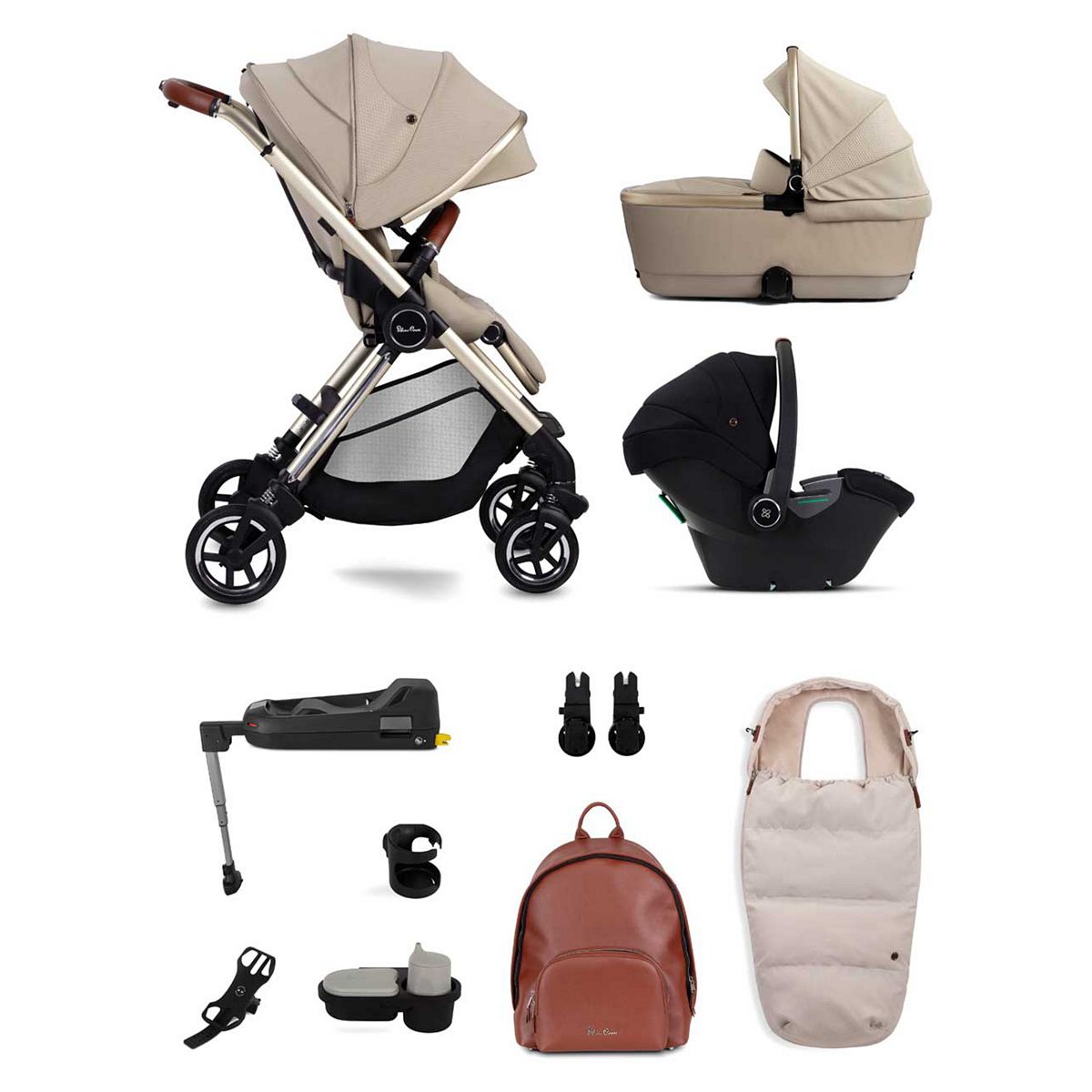 Silver Cross Dune Stone Pushchair with First Bed Folding Carrycot and Ultimate Pack GOODS Boots   