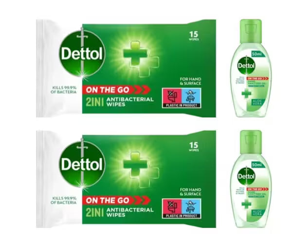 Dettol antibacterial wipes with aloe vera gel 15s + 50ml - British product