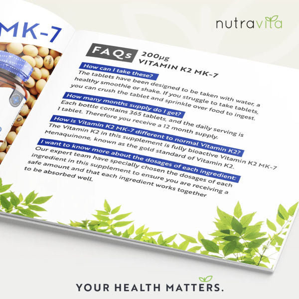 Nutravita Vitamin K2 MK-7 supplement 200mcg 365 micro tablets, UK version