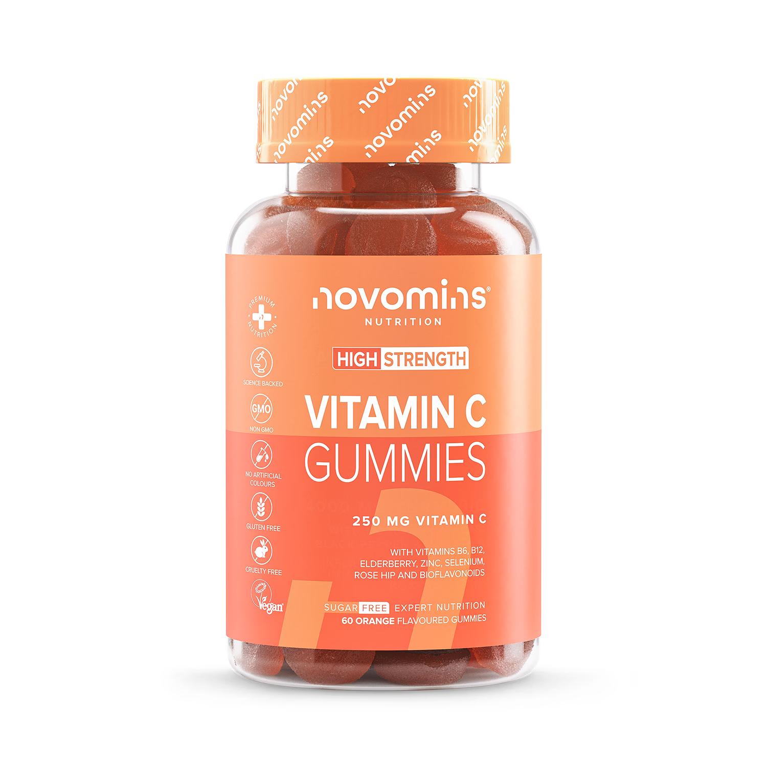 Novomins vitamin C gummies orange flavoured 60 count (British brand)