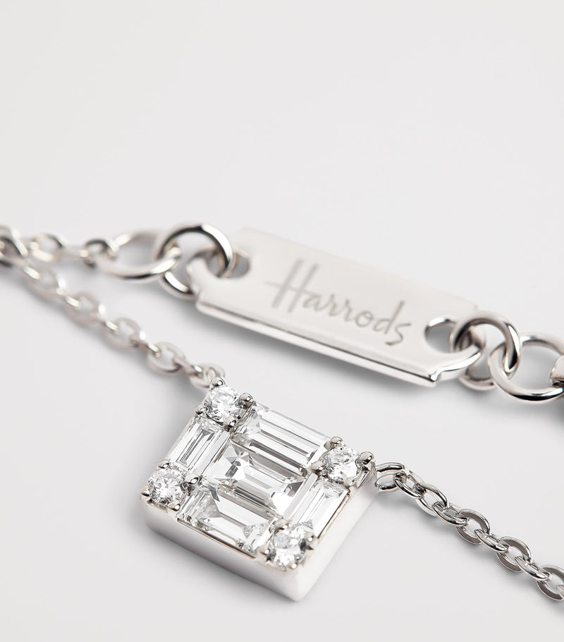 Harrods white gold diamond square illusion necklace 0.40ct, UK version