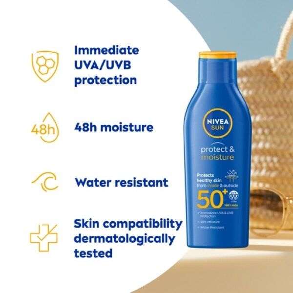 NIVEA SUN Suncream Lotion SPF 50+, Protect & Moisture, 200ml GOODS Superdrug   