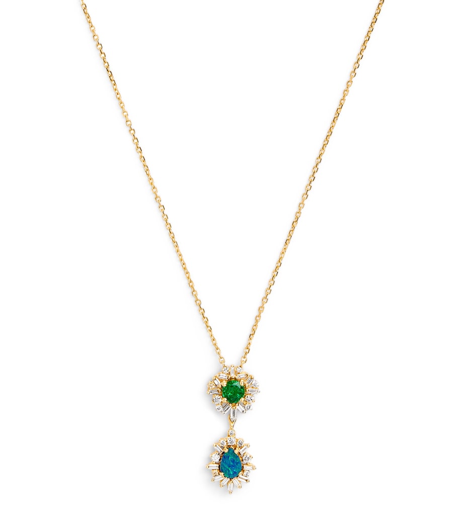 Suzanne Kalan yellow gold diamond emerald opal necklace - British product