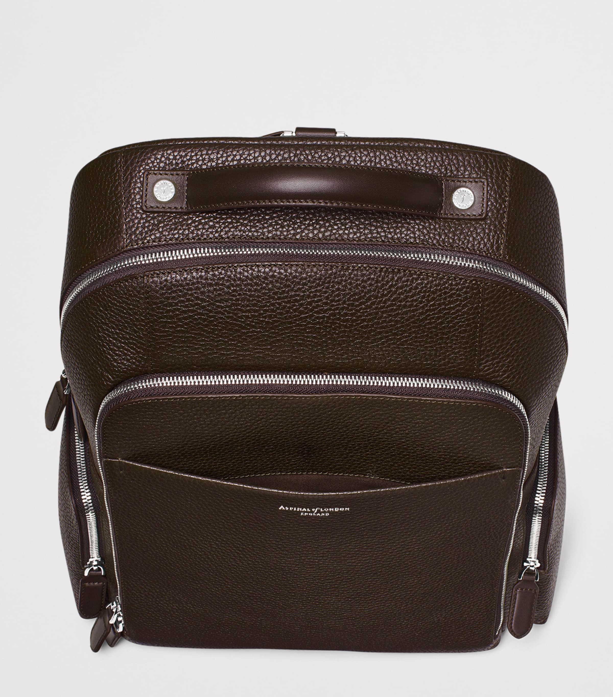 Aspinal of London pebbled leather reporter zipped backpack (British brand)