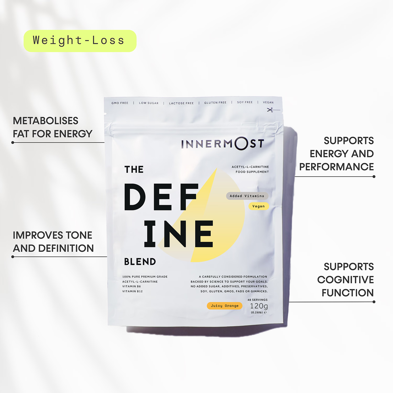 Innermost Define Booster Orange 120g supplement powder, UK version