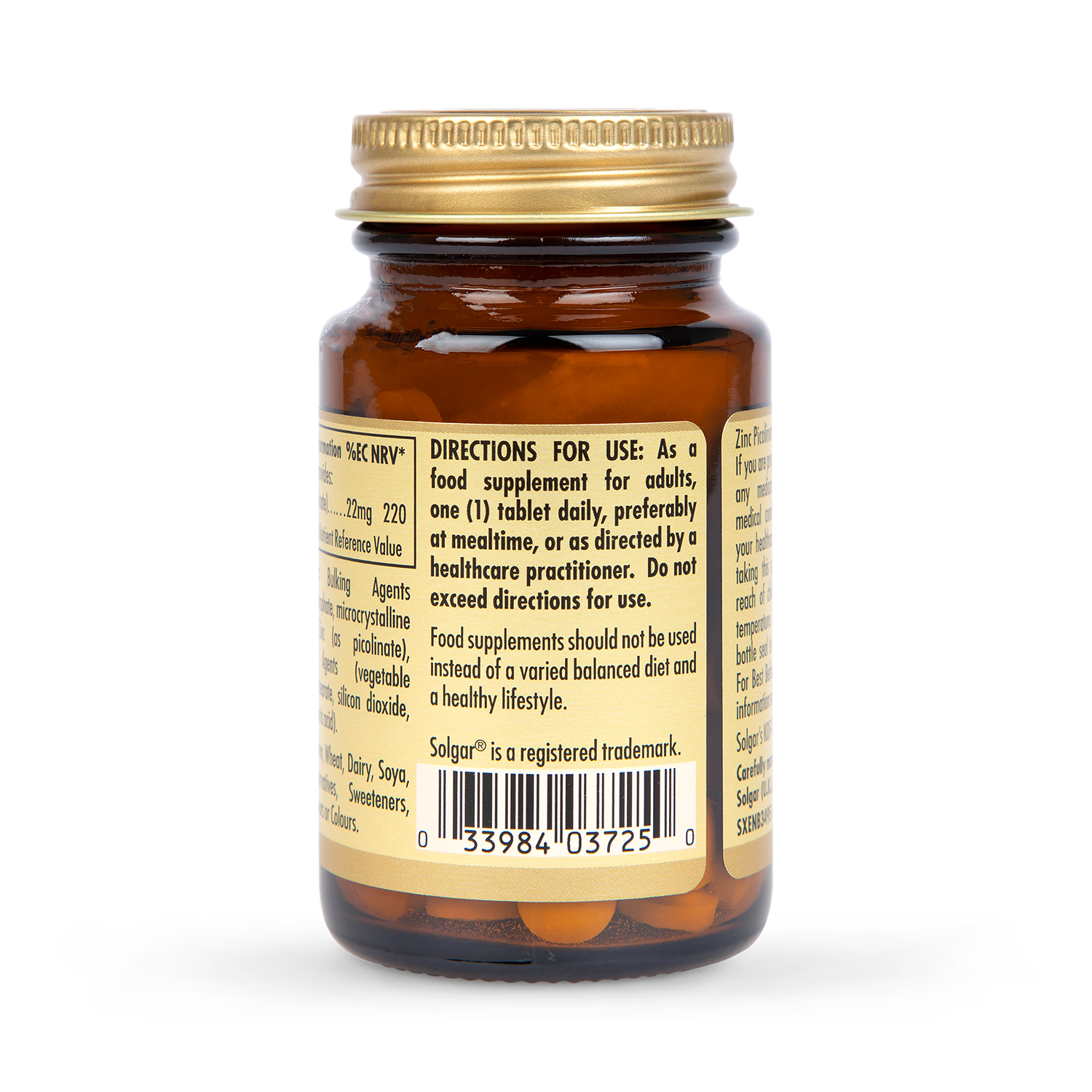 Solgar Zinc Picolinate 22mg 100 Tablets (British brand)