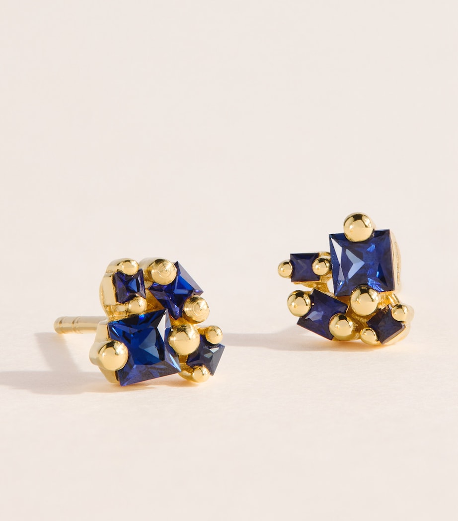 Suzanne Kalan Princess double cluster stud earrings with sapphires - British product
