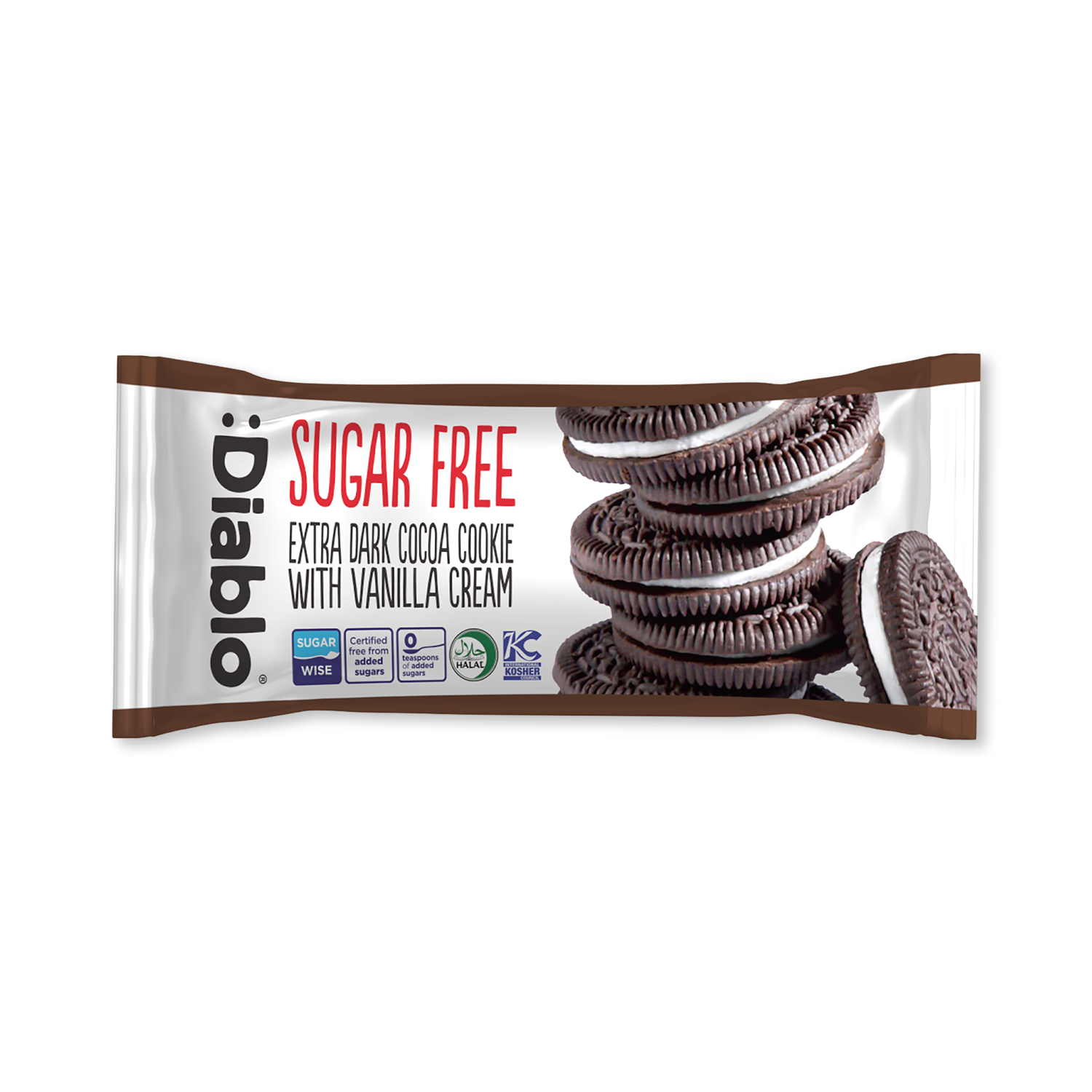 Diablo sugar-free extra dark cocoa sandwich cookies 44g - British product