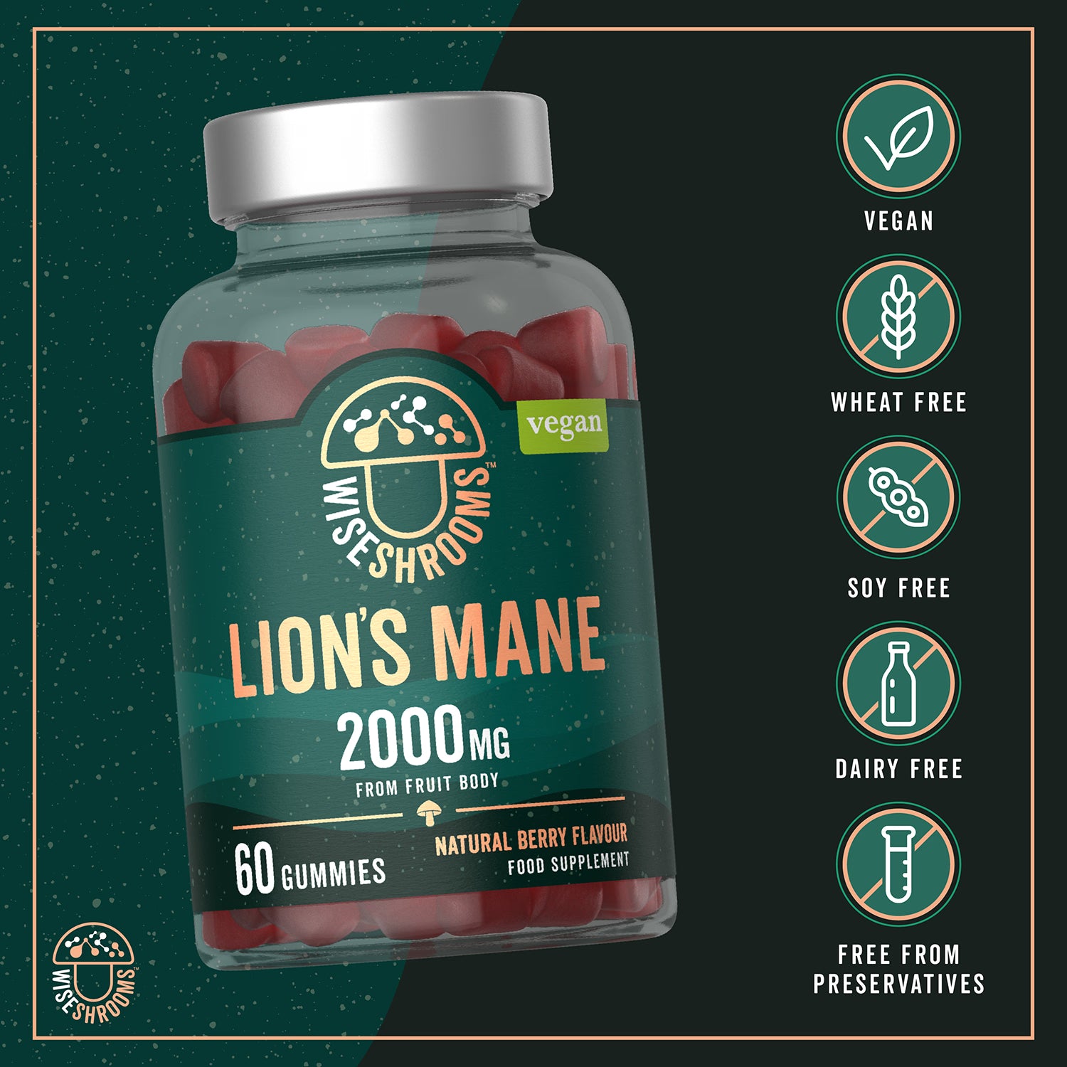 Wiseshrooms Lions Mane 2000mg vegan gummies - British product