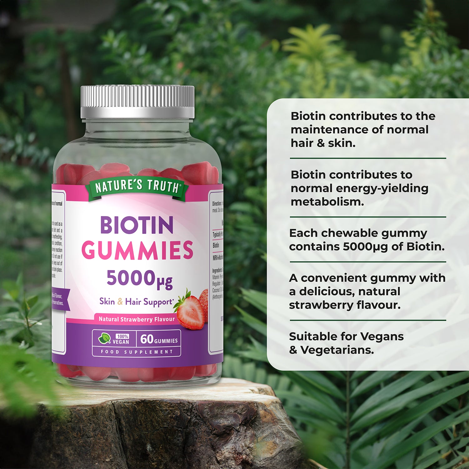 Nature's Truth Biotin 5000ug vegan gummies raspberry, UK version