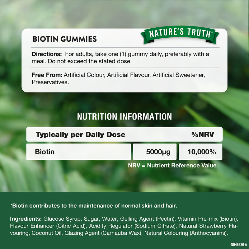 Nature's Truth Biotin 5000ug vegan gummies raspberry, UK version