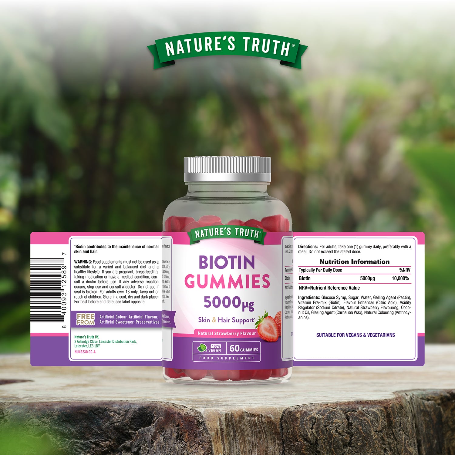 Nature's Truth Biotin 5000ug vegan gummies raspberry, UK version