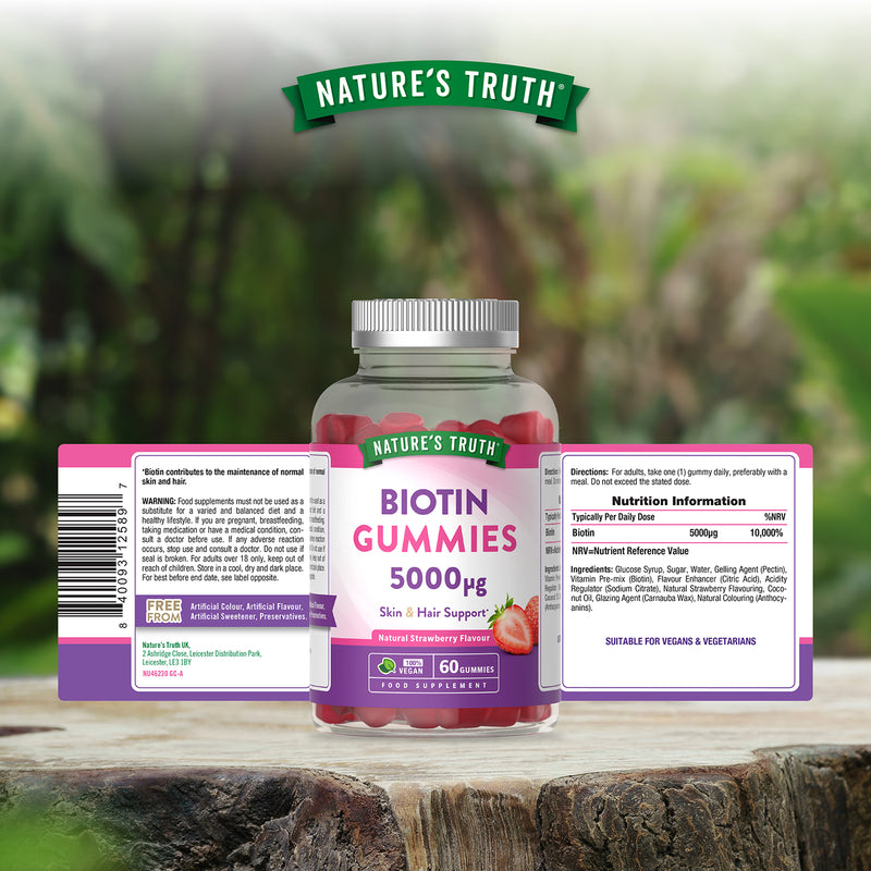 Nature's Truth Biotin 5000ug vegan gummies raspberry, UK version