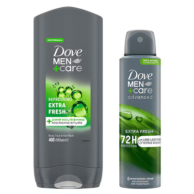 Superdrug Dove Men+Care Extra Fresh Wash and Spray Bundle 400ml 150ml- Buy online at McGrocer