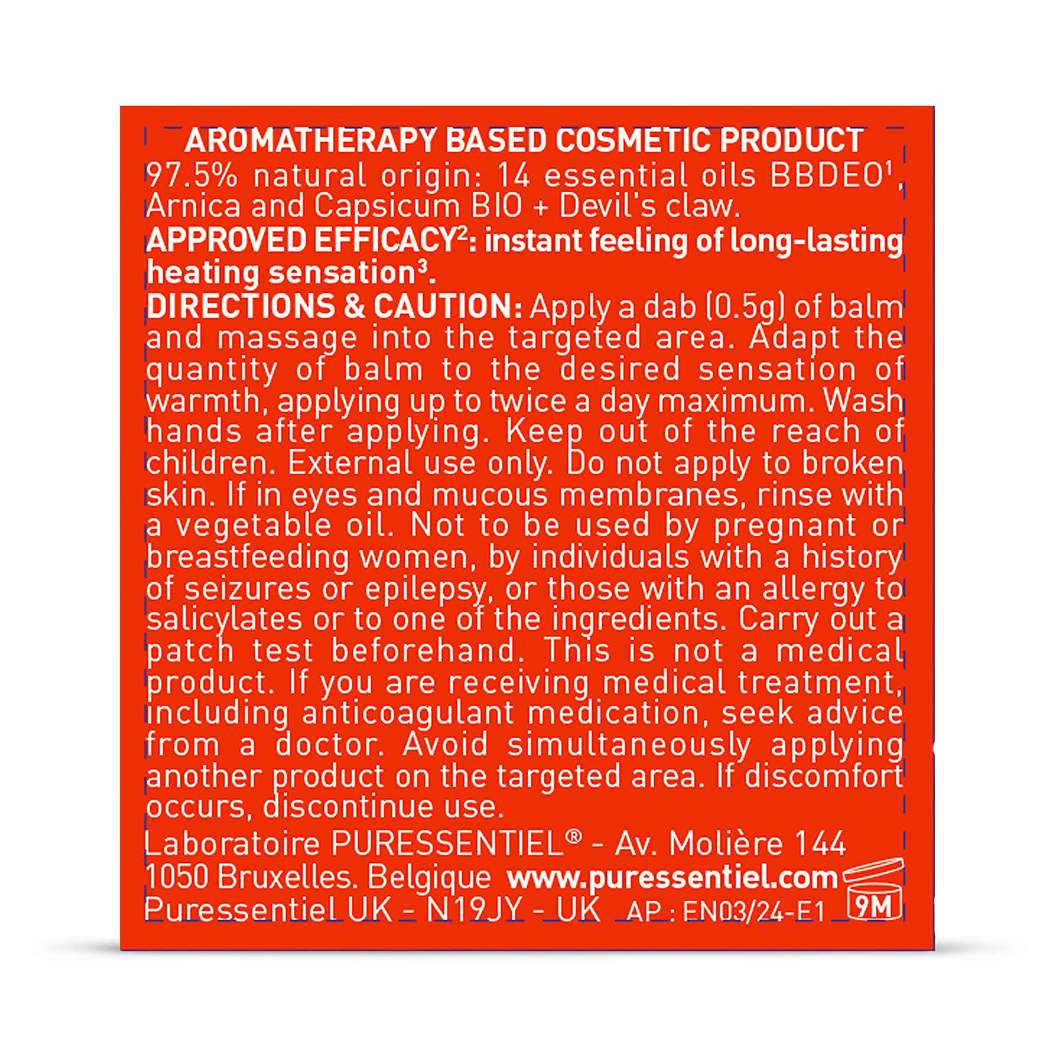 Puressentiel warming balm for muscle relief 20ml - British product