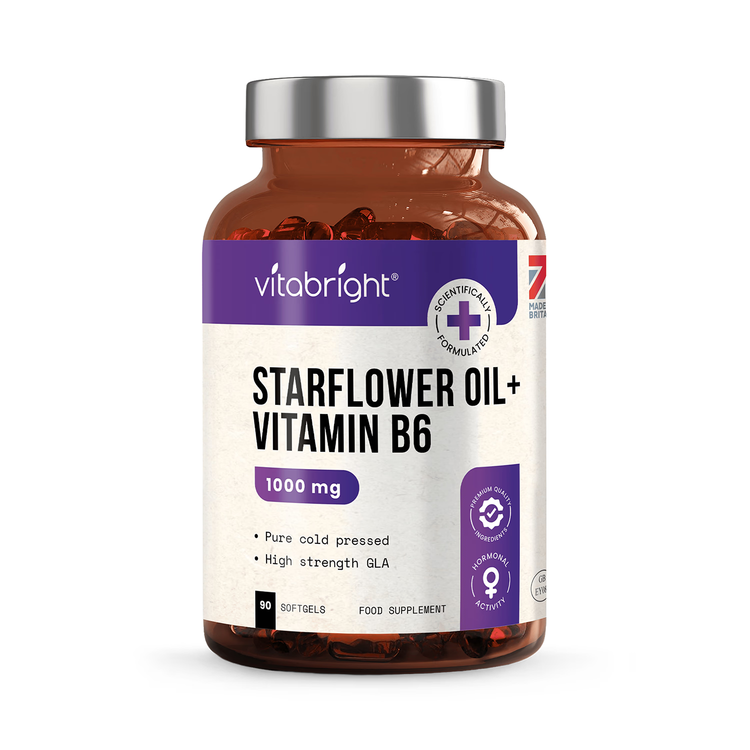VitaBright starflower oil supplement with vitamin B6 1000mg 90 softgels (British brand)