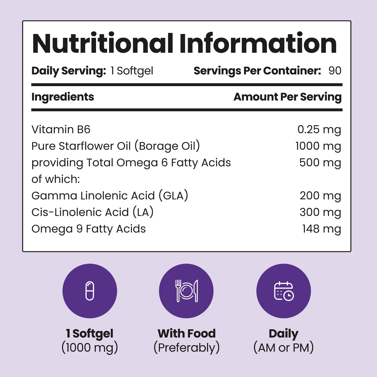 VitaBright starflower oil supplement with vitamin B6 1000mg 90 softgels (British brand)