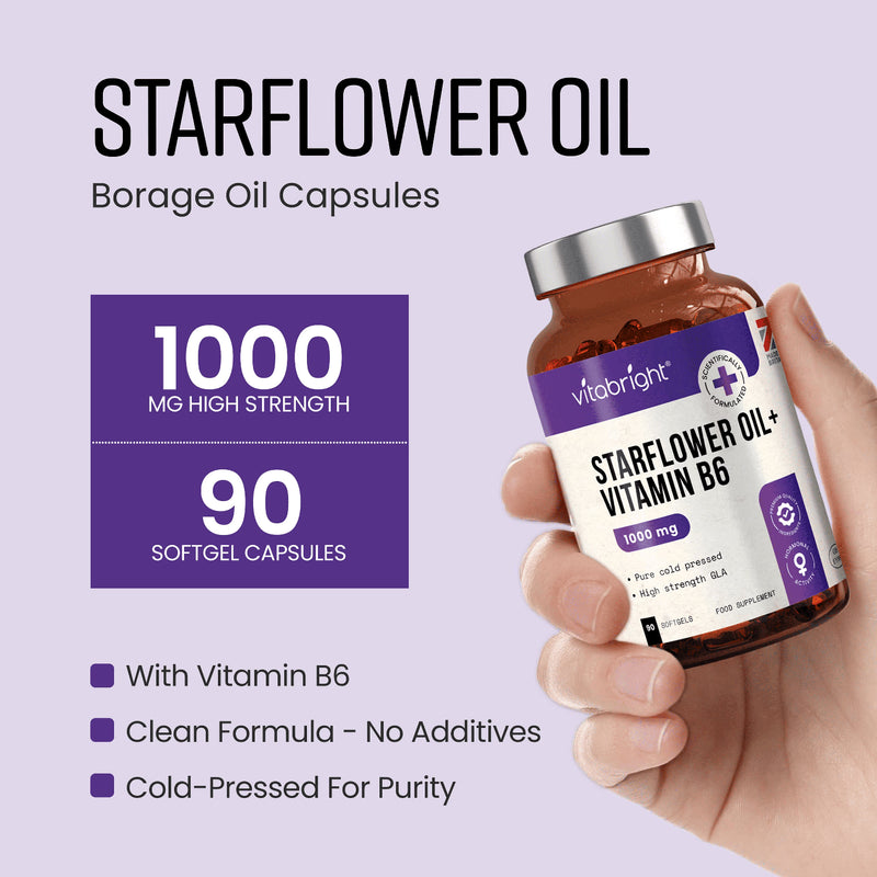 VitaBright starflower oil supplement with vitamin B6 1000mg 90 softgels (British brand)