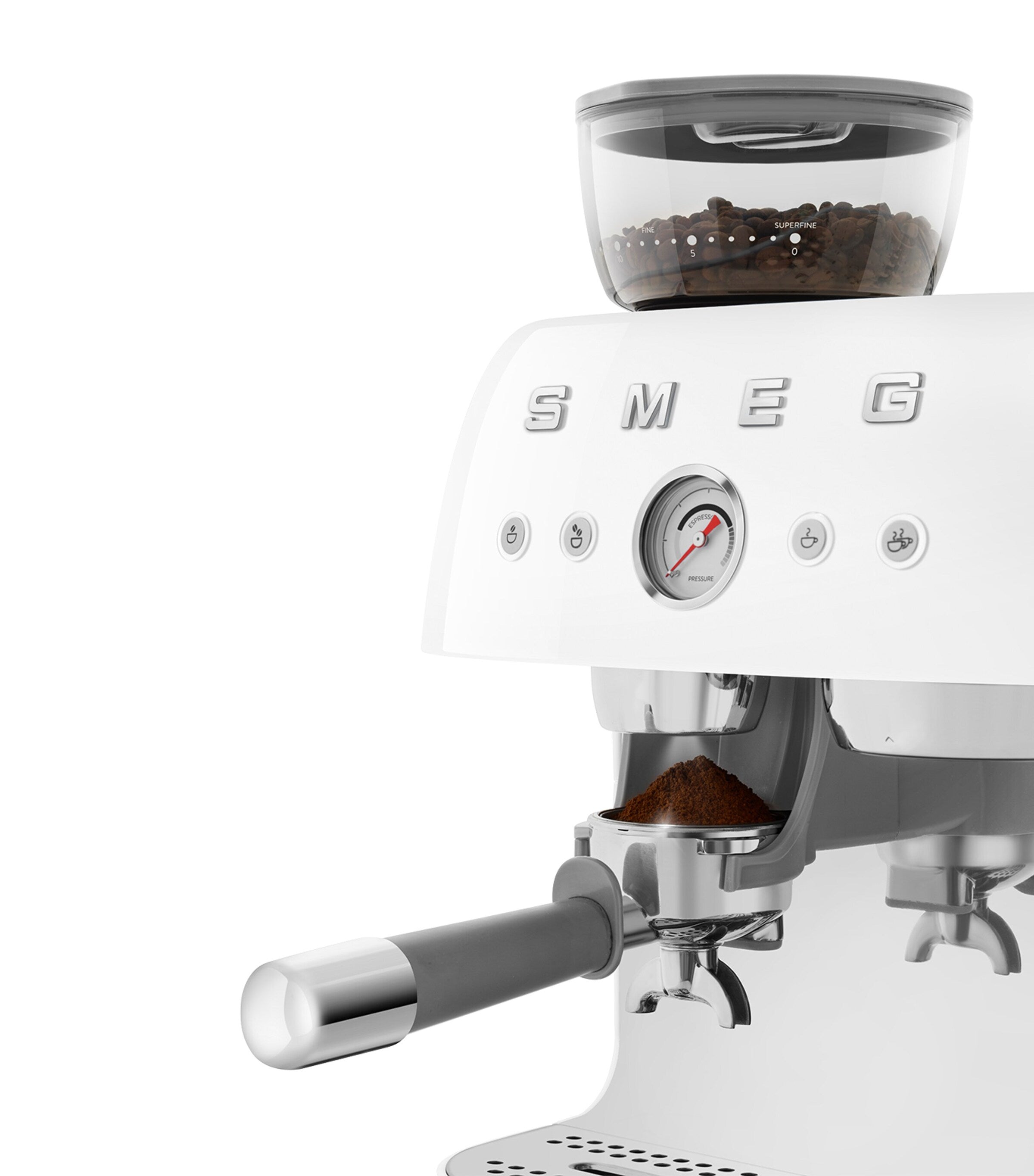 Smeg EGF03WHUK espresso coffee machine with grinder (British brand)