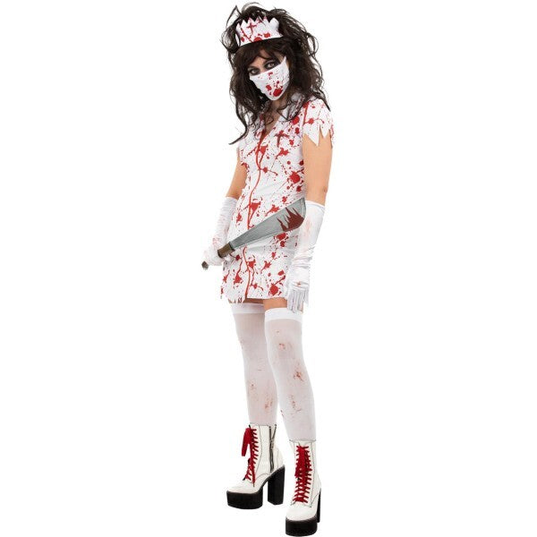 Smiffys Zombie Nurse Costume with dress mask headband, UK version