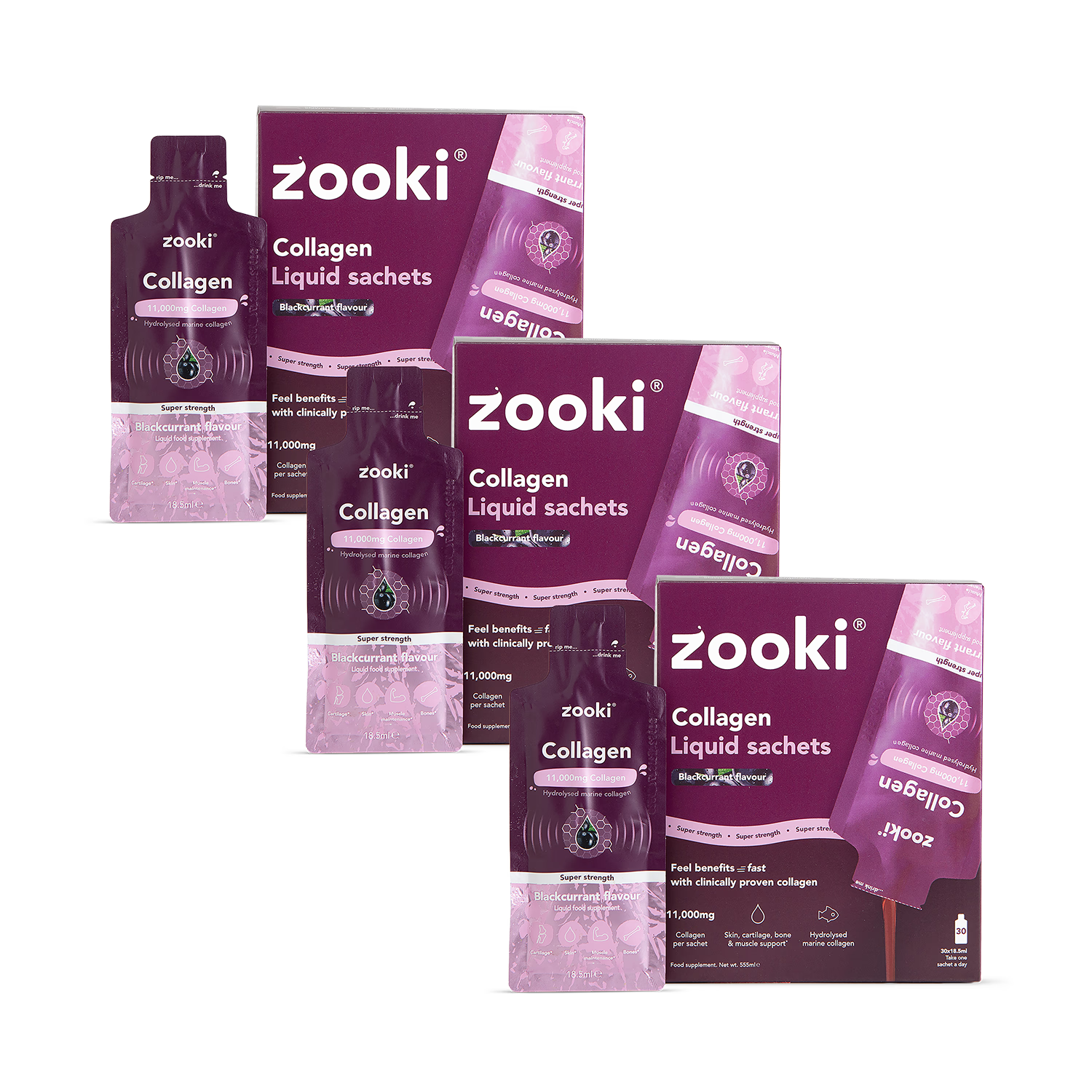 Zooki Marine Collagen blackcurrant 90 sachets, imported from the UK