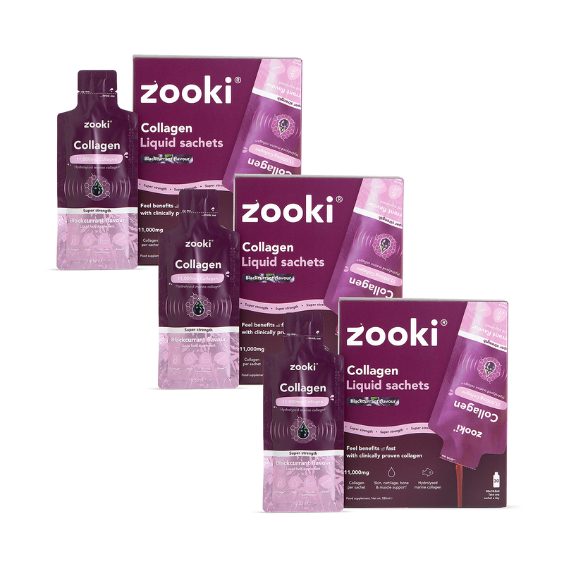 Zooki Marine Collagen blackcurrant 90 sachets, imported from the UK