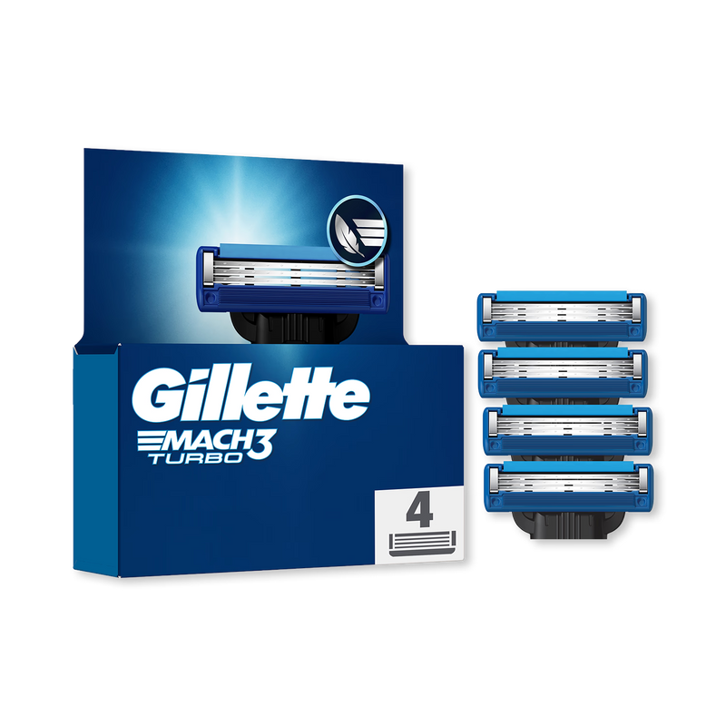 Gillette Mach3 Turbo razor refills 4-count (British brand)