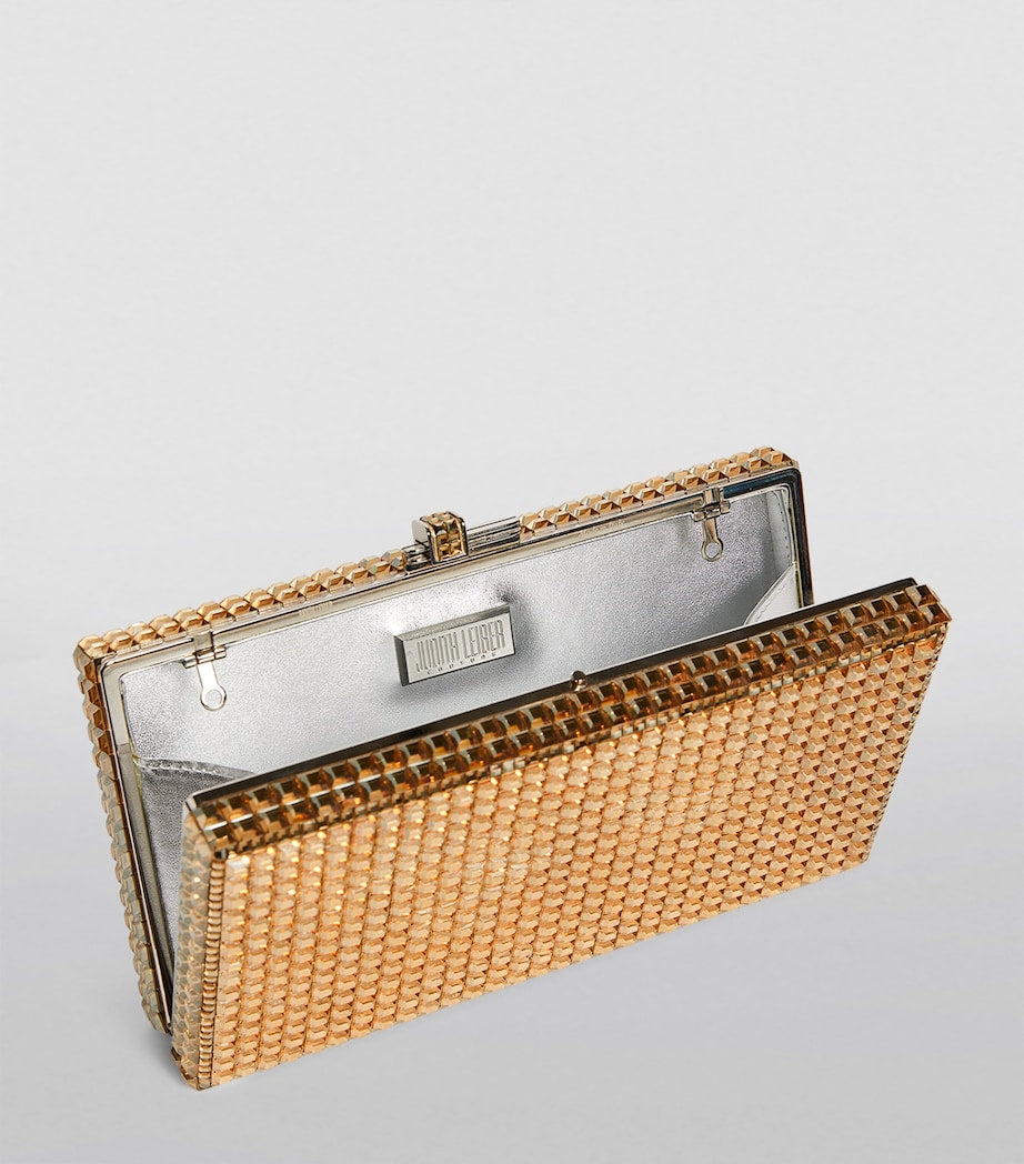 Judith Leiber sleek rectangle clutch bag brass - British product