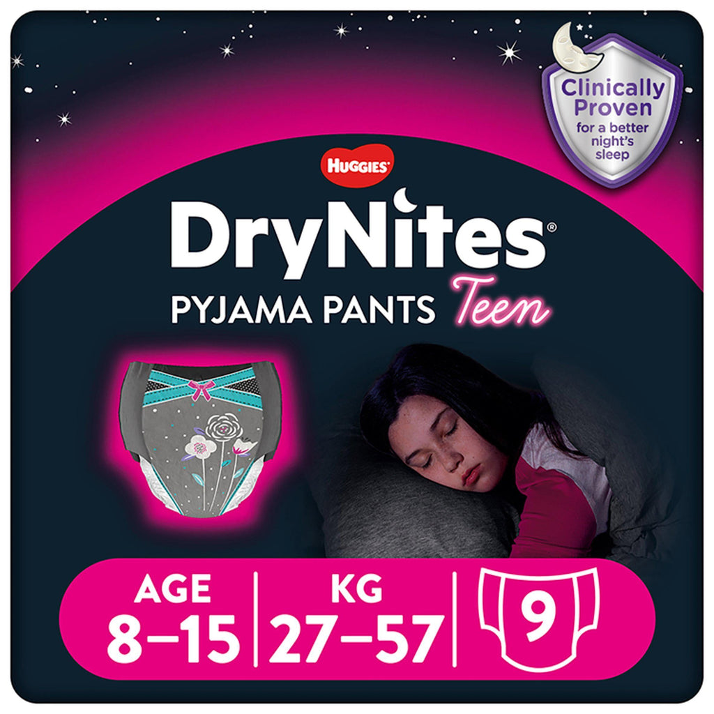 Huggies DryNites Girls Pyjama Pants for Bedwetting Teen 8-15 Years 9 Nappy Pants