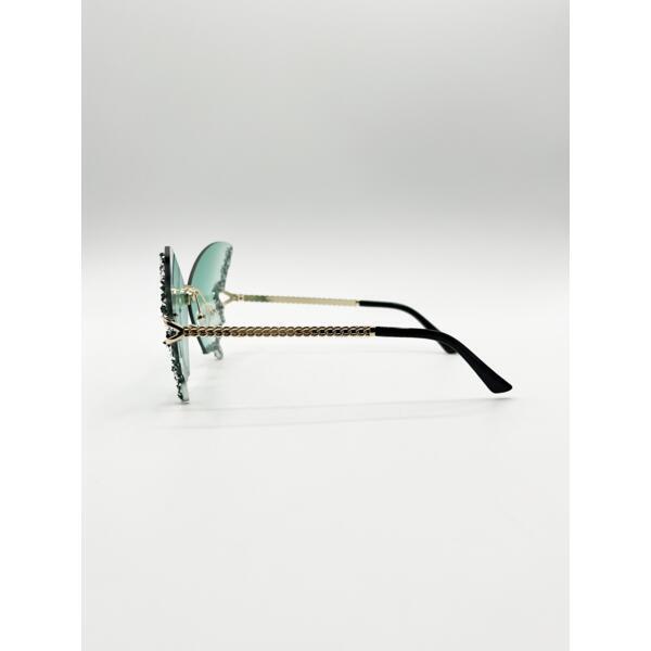 SVNX butterfly sunglasses with crystal detail in green - British product