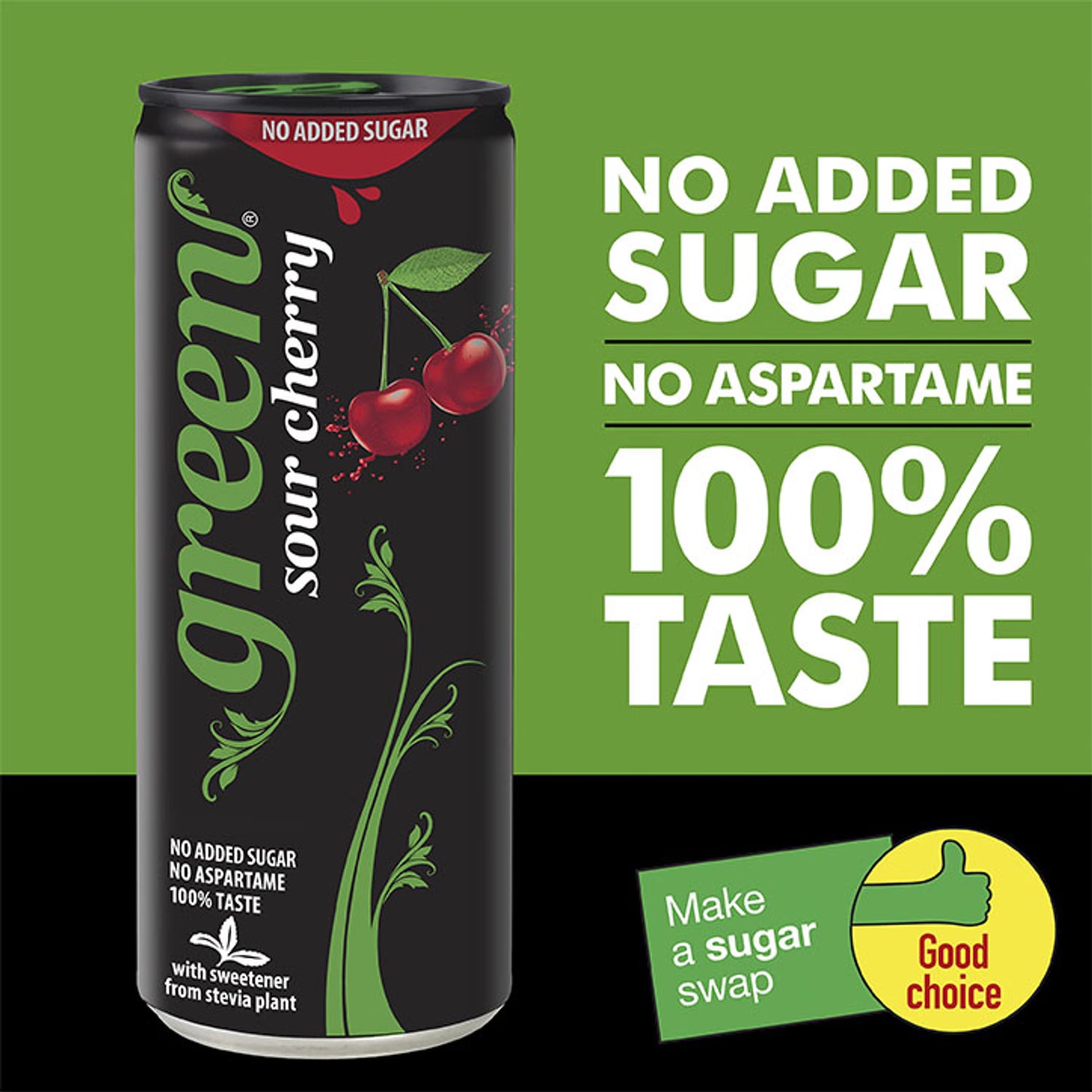Green Sour Cherry low-calorie soft drink 4x330ml - British product